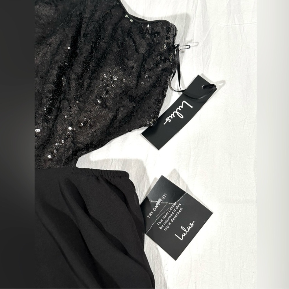 Lulus Life Illuminated Black Sequin Cutout Skater Dress Size L NWT Homecoming - Picture 4 of 13
